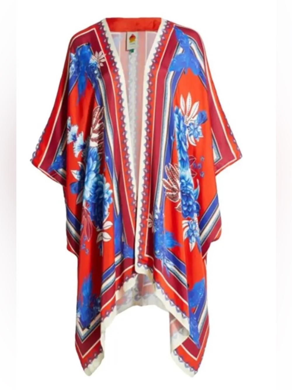 Farm Rio Macaw Scarf Kimono Red Floral Open-Front Women's Kimono Size Large